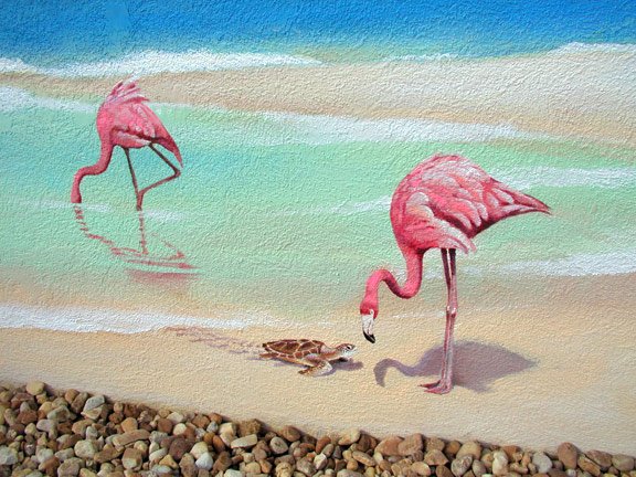 Flamingo on Textured Wall